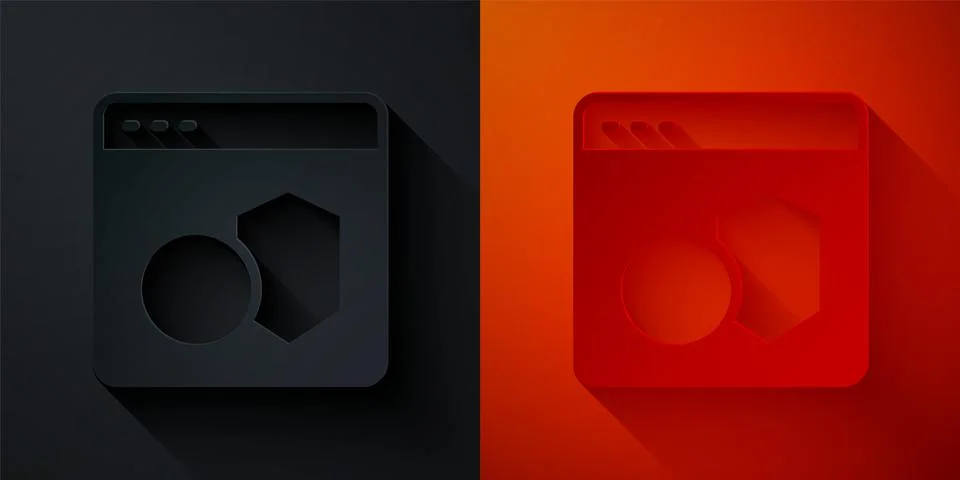 Paper cut Software, web developer programming code icon isolated on black and Stock Illustration