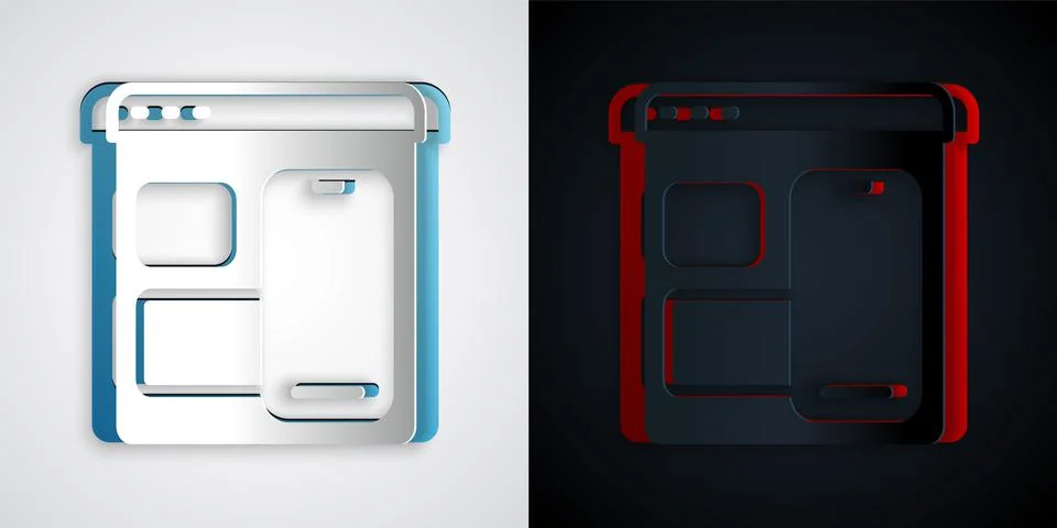 Paper cut Software, web developer programming code icon isolated on grey and 스톡 일러스트