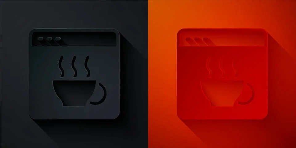 Paper cut Software, web developer programming code icon isolated on black and Illustrazione stock