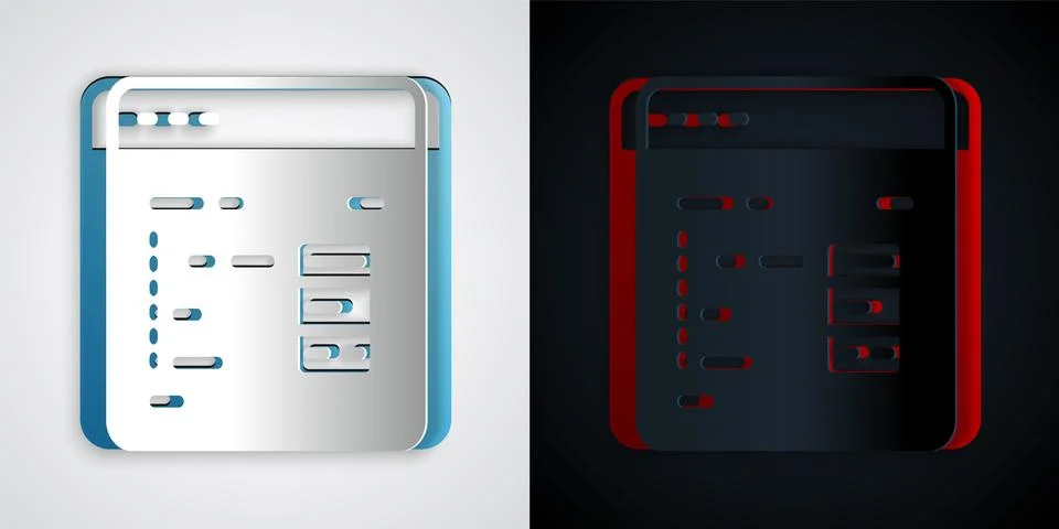 Paper cut Software, web developer programming code icon isolated on grey and 스톡 일러스트