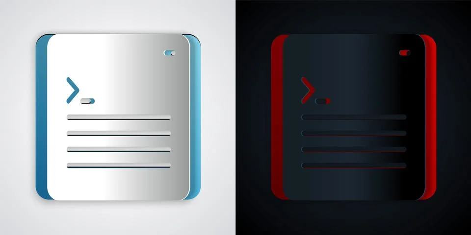 Paper cut Software, web developer programming code icon isolated on grey an.. Stockillustratie