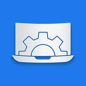 Paper cut Software, web development, programming concept icon isolated on blue Stock Illustration