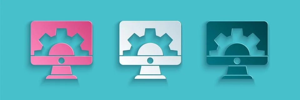 Paper cut Software, web development, programming concept icon isolated on blue Stock Illustration