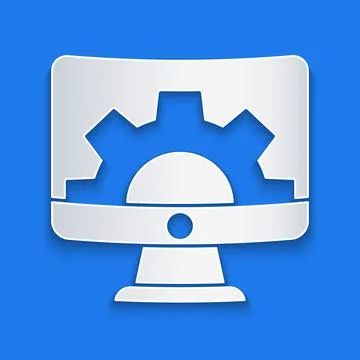 Paper cut Software, web development, programming concept icon isolated on blue Stock Illustration