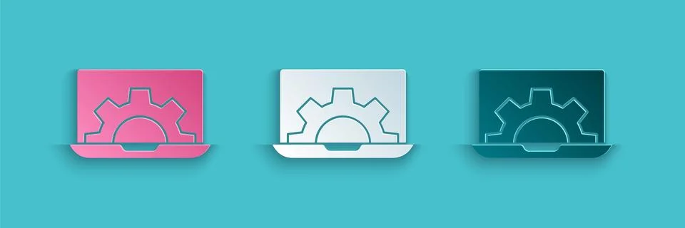 Paper cut Software, web development, programming concept icon isolated on blue Stock Illustration