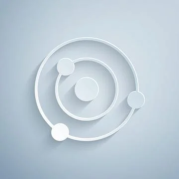 Paper cut Solar system icon isolated on grey background. The planets revolve Stock Illustration