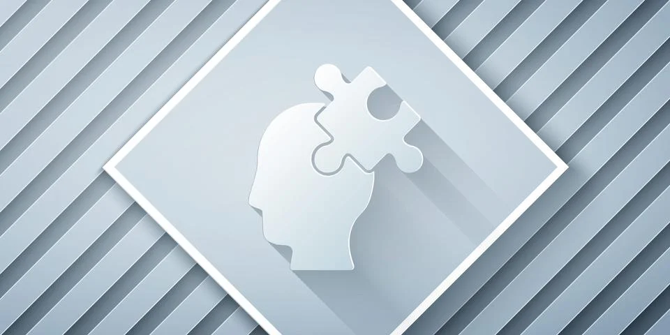 Paper cut Solution to the problem in psychology icon isolated on grey background 스톡 일러스트