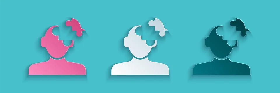 Paper cut Solution to the problem in psychology icon isolated on blue background Illustrazione stock