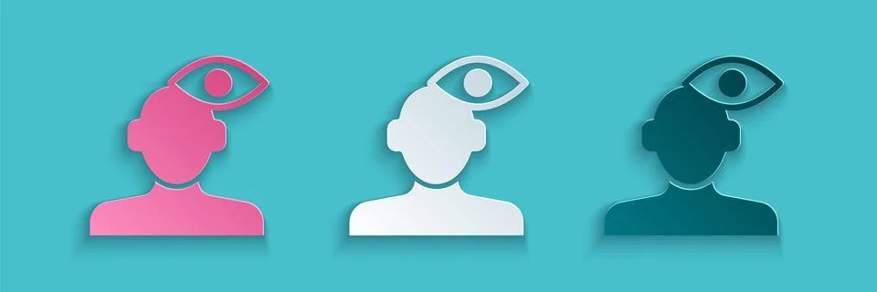 Paper cut Solution to the problem in psychology icon isolated on blue background Illustrazione stock