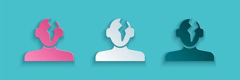 Paper cut Solution to the problem in psychology icon isolated on blue background Illustrazione stock