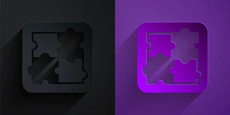 Paper cut Solution to the problem in psychology icon isolated on black on purple Illustrazione stock