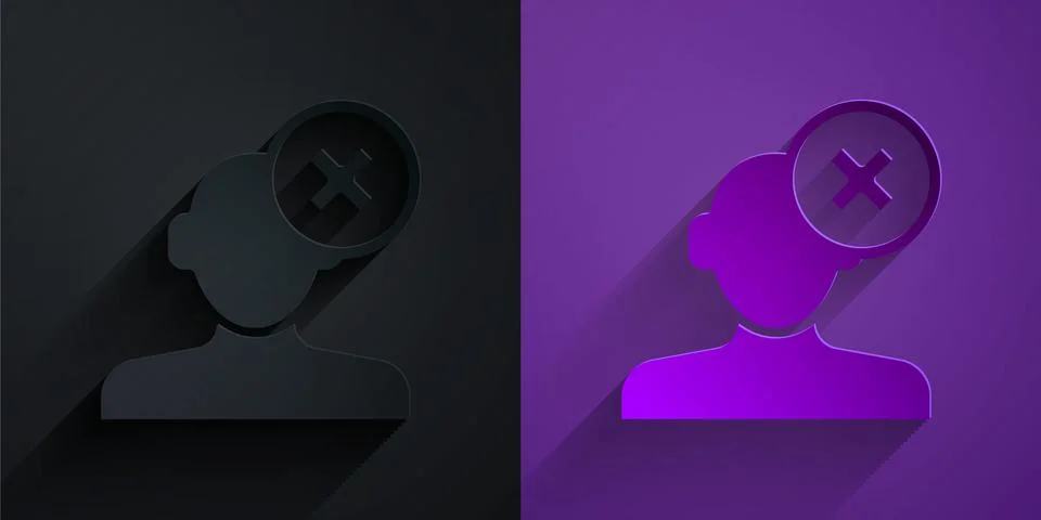 Paper cut Solution to the problem in psychology icon isolated on black on pur Stock Illustration