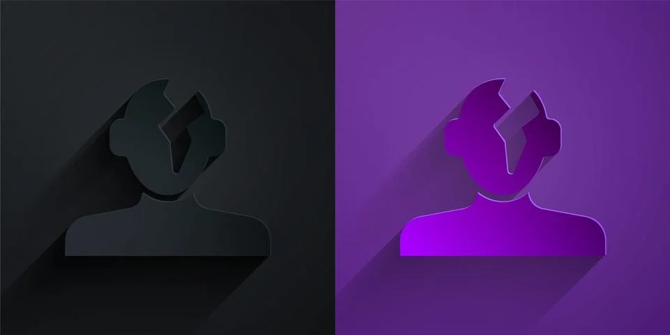 Paper cut Solution to the problem in psychology icon isolated on black on purple Stock Illustration
