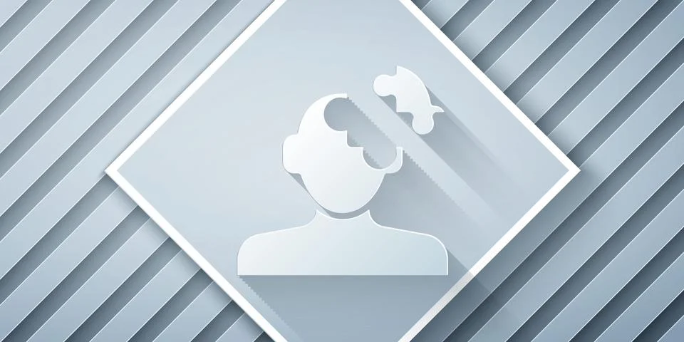 Paper cut Solution to the problem in psychology icon isolated on grey backg.. Illustrazione stock