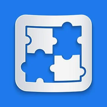 Paper cut Solution to the problem in psychology icon isolated on blue backg.. Illustrazione stock