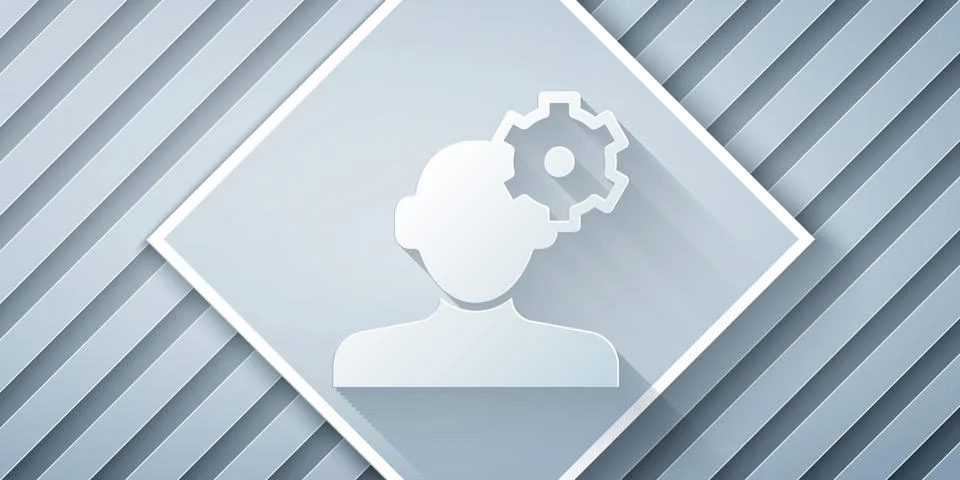 Paper cut Solution to the problem in psychology icon isolated on grey backgro Illustrazione stock
