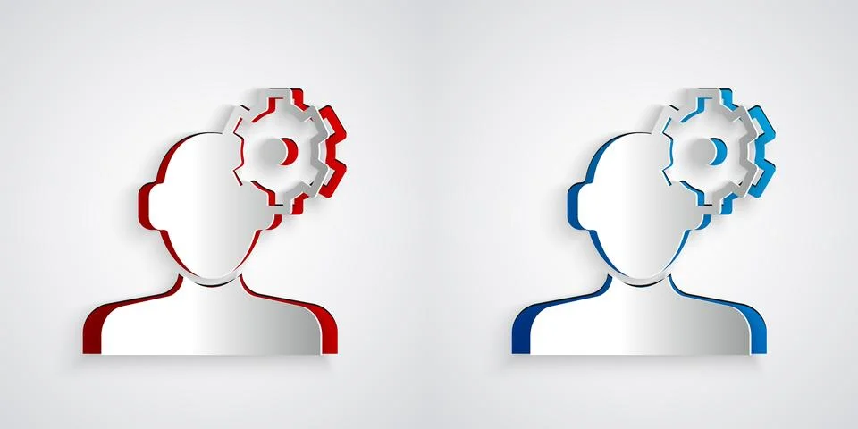 Paper cut Solution to the problem in psychology icon isolated on grey backg.. Illustrazione stock
