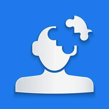 Paper cut Solution to the problem in psychology icon isolated on blue backg.. Stock Illustration