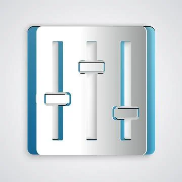 Paper cut Sound mixer controller icon isolated on grey background. Dj equipment Stock Illustration