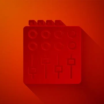 Paper cut Sound mixer controller icon isolated on red background. Dj equipmen 스톡 일러스트