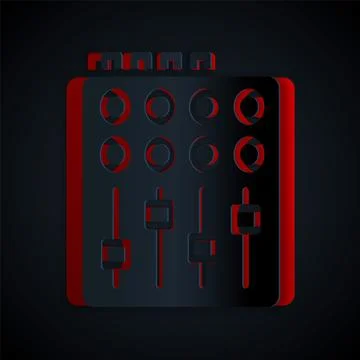 Paper cut Sound mixer controller icon isolated on black background. Dj equipment Stock Illustration