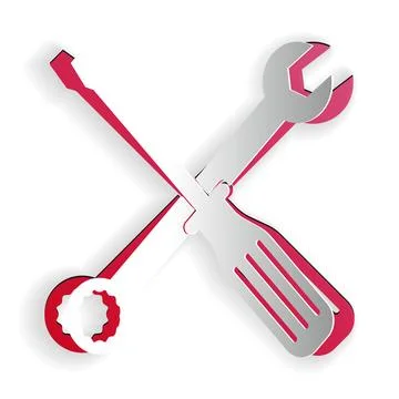 Paper cut Spanner and screwdriver tools icon isolated on white background Illustrazione stock