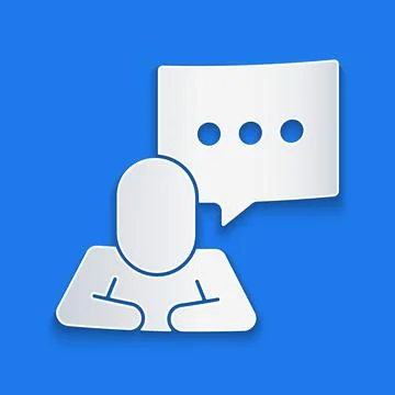 Paper cut Speech bubble chat icon isolated on blue background. Message icon 스톡 일러스트