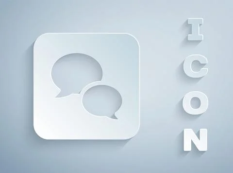 Paper cut Speech bubble chat icon isolated on grey background. Message icon 스톡 일러스트