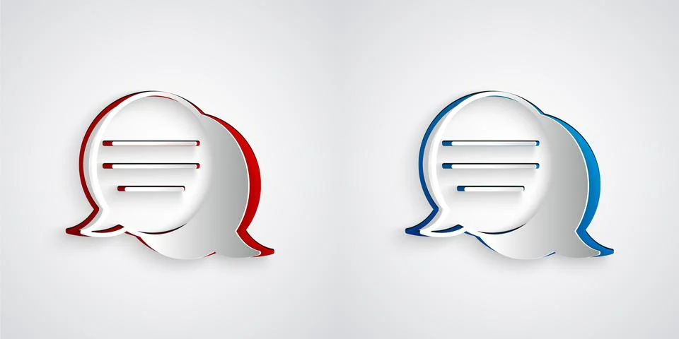 Paper cut Speech bubble chat icon isolated on grey background. Message icon 스톡 일러스트