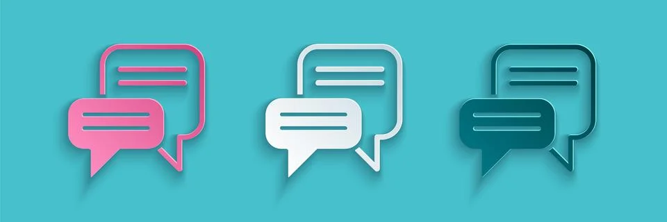 Paper cut Speech bubble chat icon isolated on blue background. Message icon Stock Illustration