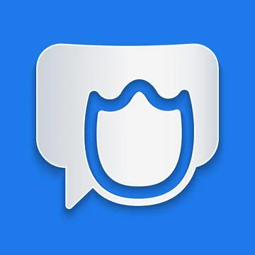 Paper cut Speech bubble chat icon isolated on blue background. Message icon Illustrazione stock