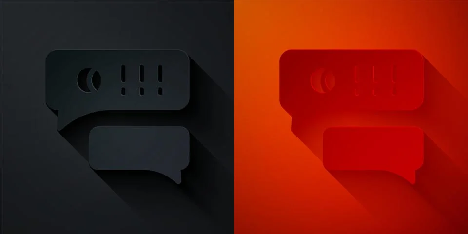 Paper cut Speech bubble chat about baseball game icon isolated on black and.. 스톡 일러스트