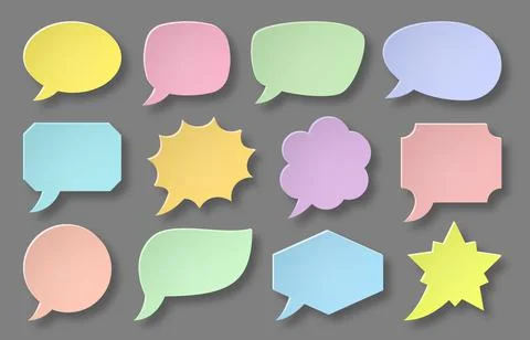 Paper cut speech bubbles note sticker comic set Stock Illustration