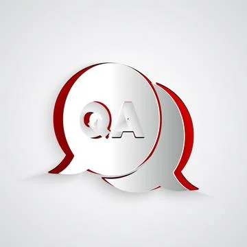 Paper cut Speech bubbles with Question and Answer icon isolated on grey Stock Illustration