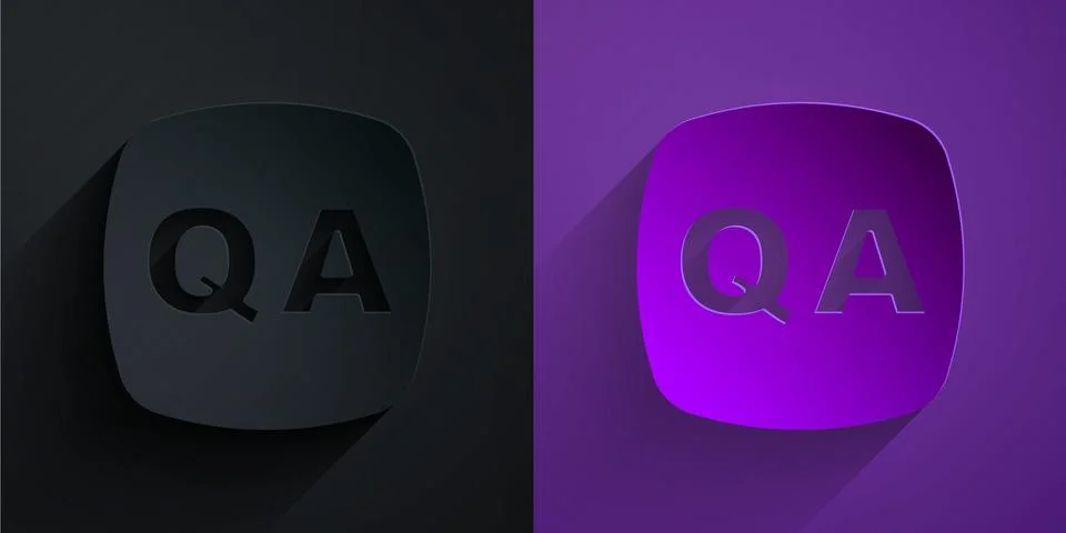 Paper cut Speech bubbles with Question and Answer icon isolated on black on Stock Illustration