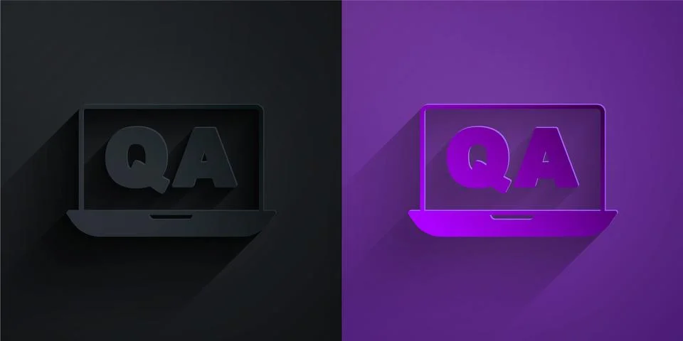 Paper cut Speech bubbles with Question and Answer icon isolated on black on Illustrazione stock