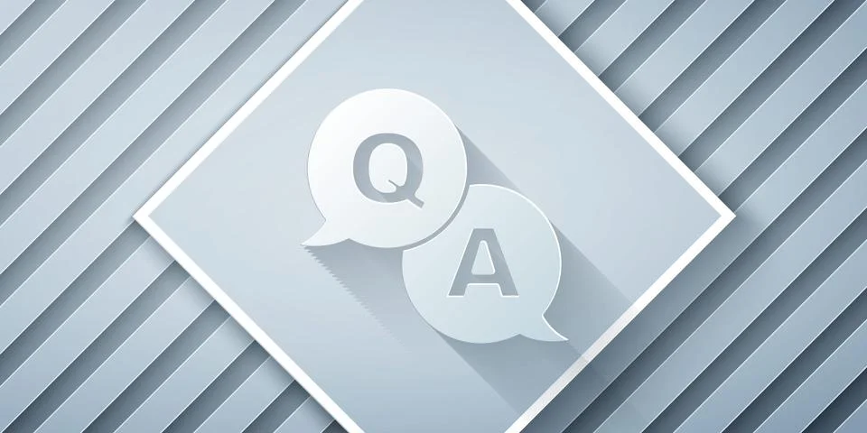 Paper cut Speech bubbles with Question and Answer icon isolated on grey イラスト素材