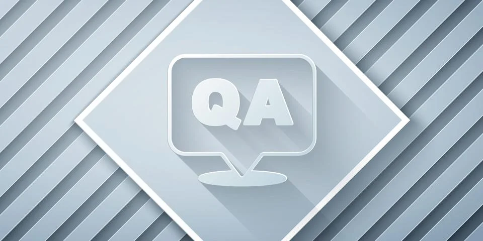 Paper cut Speech bubbles with Question and Answer icon isolated on grey Illustrazione stock