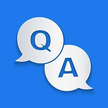 Paper cut Speech bubbles with Question and Answer icon isolated on blue Illustrazione stock