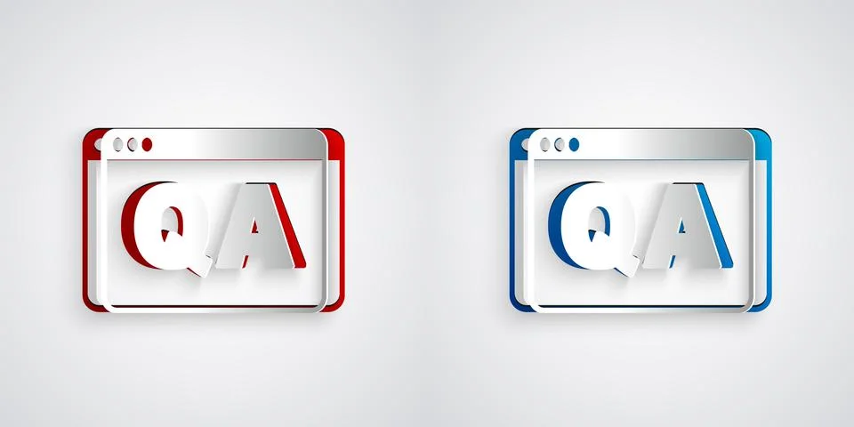 Paper cut Speech bubbles with Question and Answer icon isolated on grey backg Stock Illustration