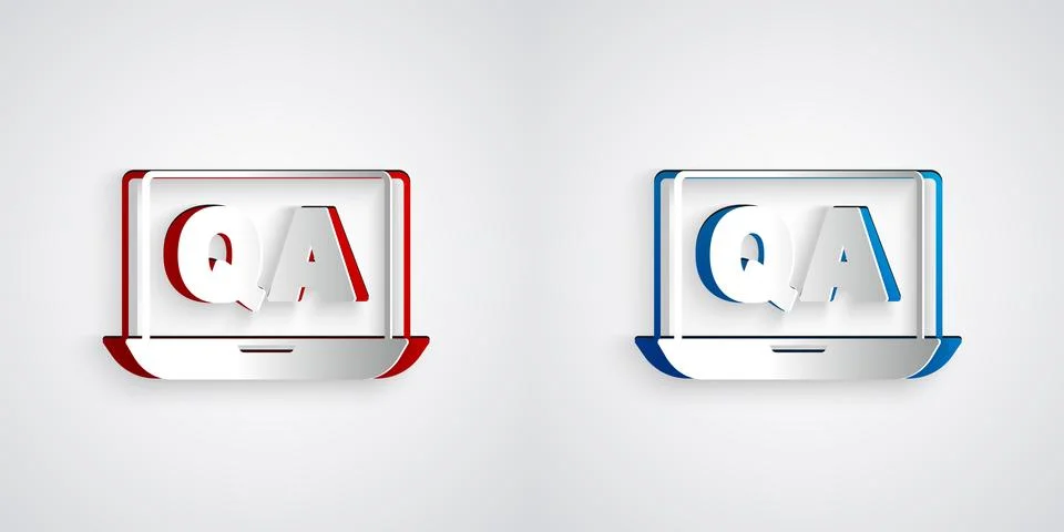 Paper cut Speech bubbles with Question and Answer icon isolated on grey backg Stock Illustration