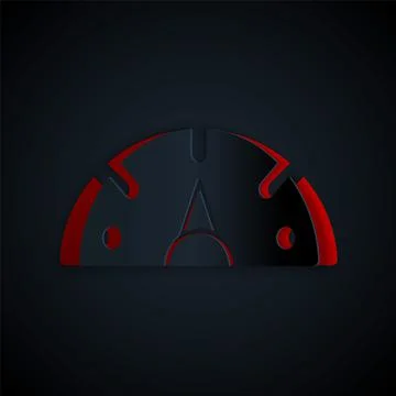 Paper cut Speedometer icon isolated on black background. Paper art style. Vector Stock Illustration