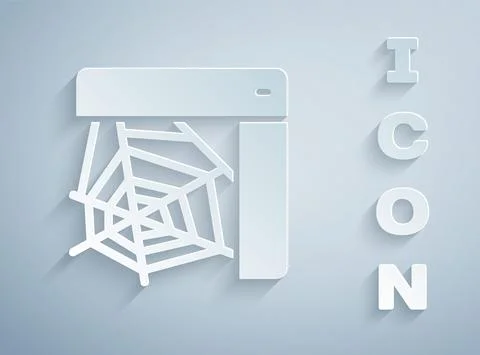 Paper cut Spider web icon isolated on grey background. Cobweb sign. Happy Stock Illustration