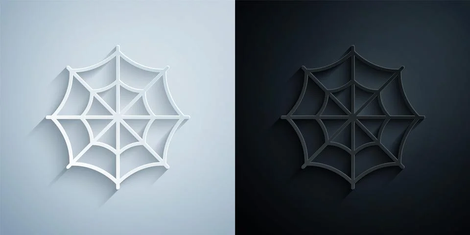 Paper cut Spider web icon isolated on grey and black background. Cobweb sign Stock Illustration