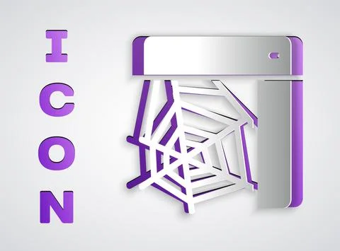 Paper cut Spider web icon isolated on grey background. Cobweb sign. Happy Stock Illustration