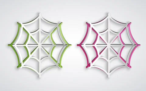 Paper cut Spider web icon isolated on grey background. Cobweb sign. Happy Hal Stock Illustration