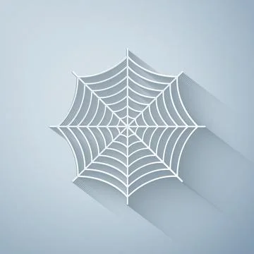 Paper cut Spider web icon isolated on grey background. Cobweb sign. Paper art Stock Illustration