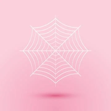 Paper cut Spider web icon isolated on pink background. Cobweb sign. Paper art Stock Illustration