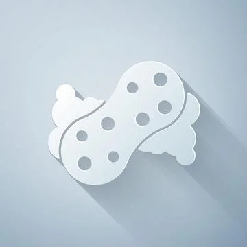 Paper cut Sponge with bubbles icon isolated on grey background. Wisp of bast for Stock Illustration