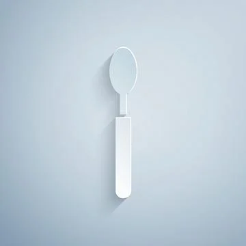 Paper cut Spoon icon isolated on grey background. Cooking utensil. Cutlery sign Stock Illustration